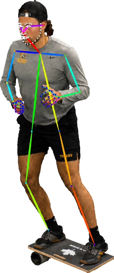 Hockey player movement analysis with tracked body position and joint alignment